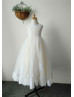 Ivory Lace Tulle With Yellow Lining Floor Length Flower Girl Dress